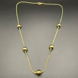 Gold Tone Simple Bead Station Necklace Classic